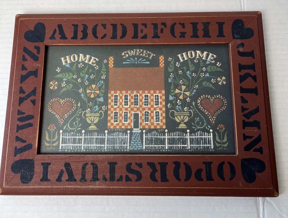 Vintage D.R. Coble Wooden Frame Home Sweet Home Folk Art Alphabet 1984 ABC
